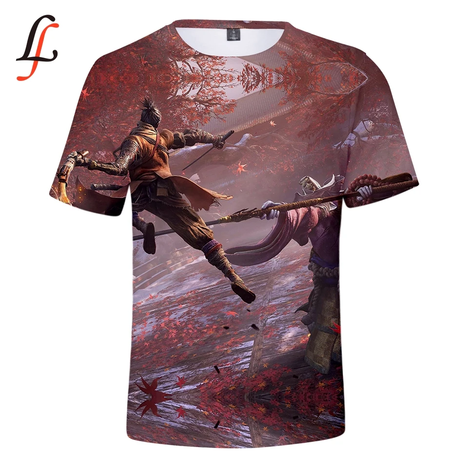 Футболка SEKIRO с принтом теней умирает дважды Повседневная рубашка круглым