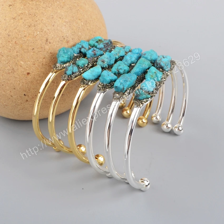Borosa золотистого цвета латунь Freeform бирюзы пиритовые куски браслет модный дизайн