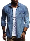 Мужская джинсовая рубашка с потертостями, Классическая Повседневная приталенная джинсовая рубашка с длинным рукавом в ковбойском стиле, верхняя одежда