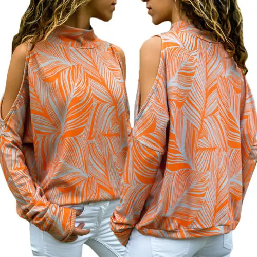 

Women Long Sleeve Top Blouse Loose Off Shoulder Pullover Blouses Casual Lady Clothing New Women's Sexy Cold Shoulder