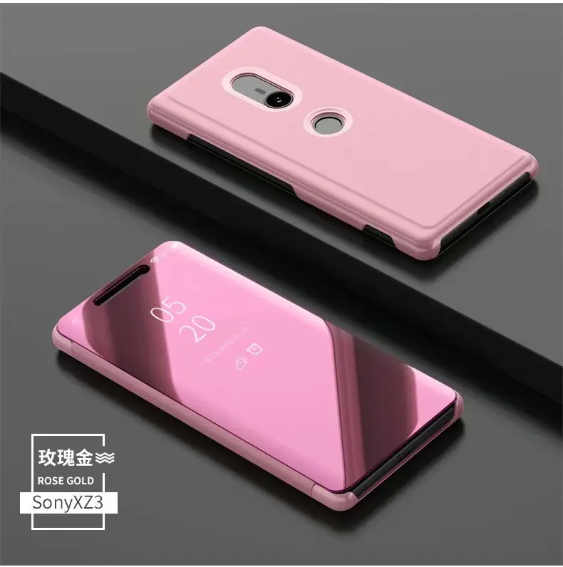 rose gold Роскошный зеркальный кожаный чехол для sony Xperia XZ3 с подставкой, откидная защитная задняя крышка для sony xz3, полное покрытие, корпус телефона - Цвет: rose gold