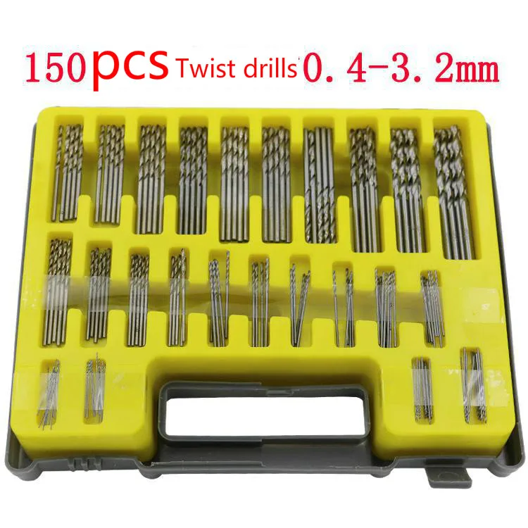150PCS 0.4-3.2mm Drill Bit Set Small Precision with Carry Case Plastic Box Mini HSS Hand Tools Twist Kit |
