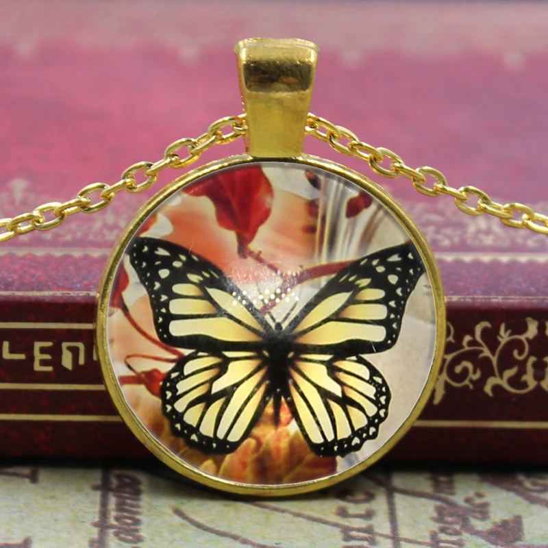 Симпатичная Милая бабочка цветок кристалл кулон из кабошона модная Серебряная