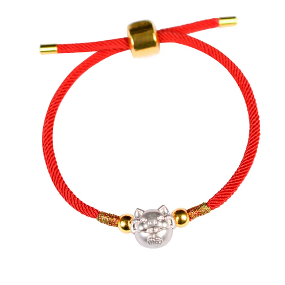 

Trendy S999 Silver Fu Pig Charm Red Rope Bracelet Handmade Adjustable Rope Bracelets Chang Fortune Lucky Birthday Gift Dropship