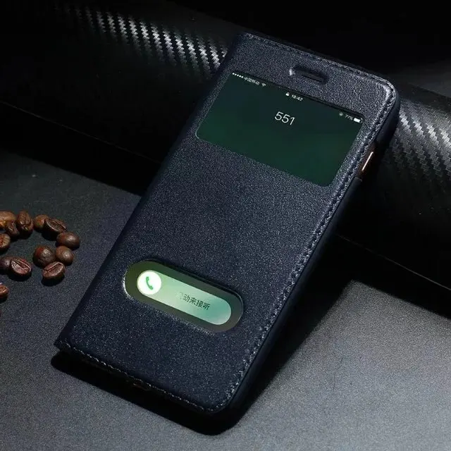 Стильный чехол-книжка с умным окном для Apple iPhone 7 8 Plus, чехол из натуральной яковой кожи для iPhone7, защитный флип-чехол - Цвет: Dark Blue