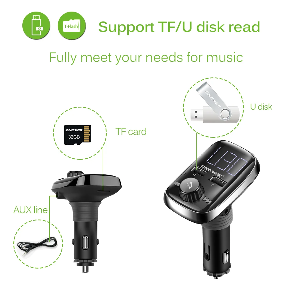 Onever беспроводной Bluetooth MP3 плеер FM передатчик модулятор Автомобильный комплект