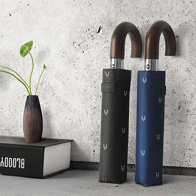 Зонт ретро джентльмен деревянный изогнутый крюк Ручка десять костей усиленный