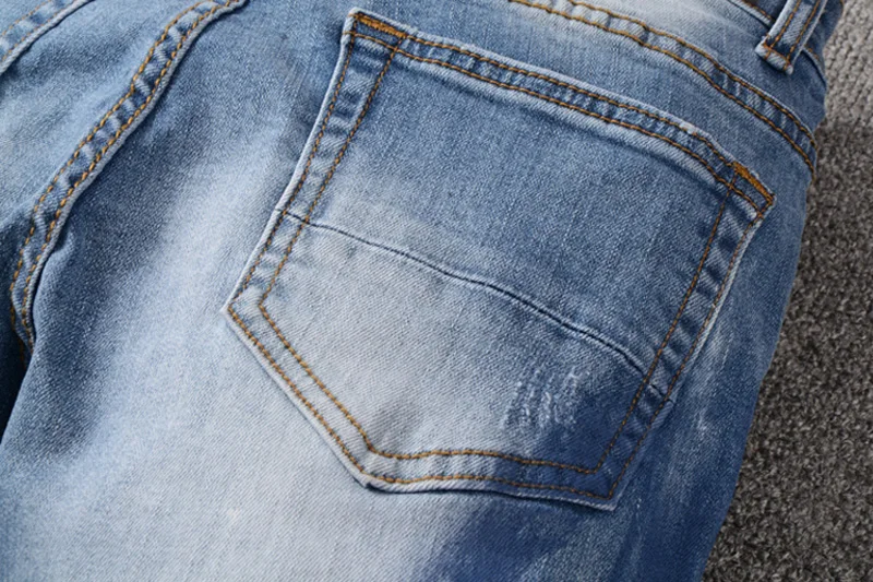 Высокая уличная мода для мужчин джинсы для женщин голубой цвет Slim Fit рваные мужчин порванные штаны краски дизайнер лоскутное хип хоп