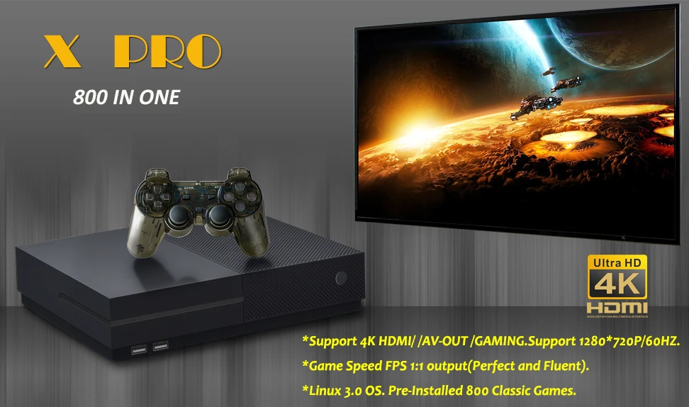 X Pro 4K выход Ретро семейный ТВ игровой плеер со встроенными 800 классическими
