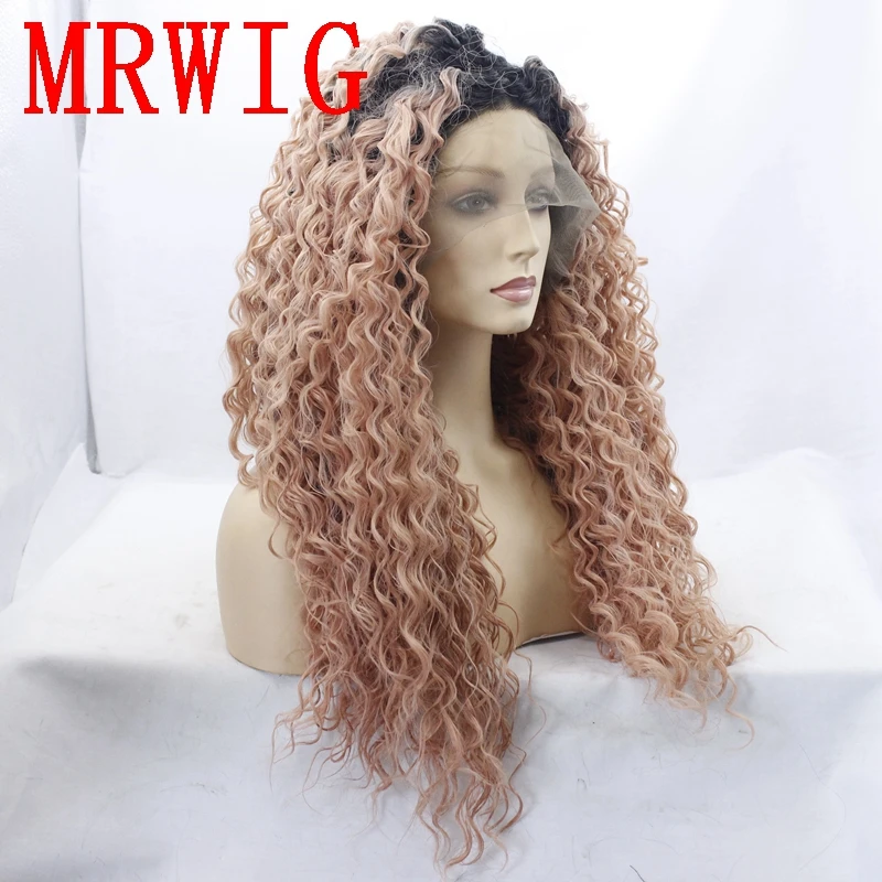 MRWIG странный вьющиеся ombre темно-розовый средняя часть 26 дюймов 180% короткие темные