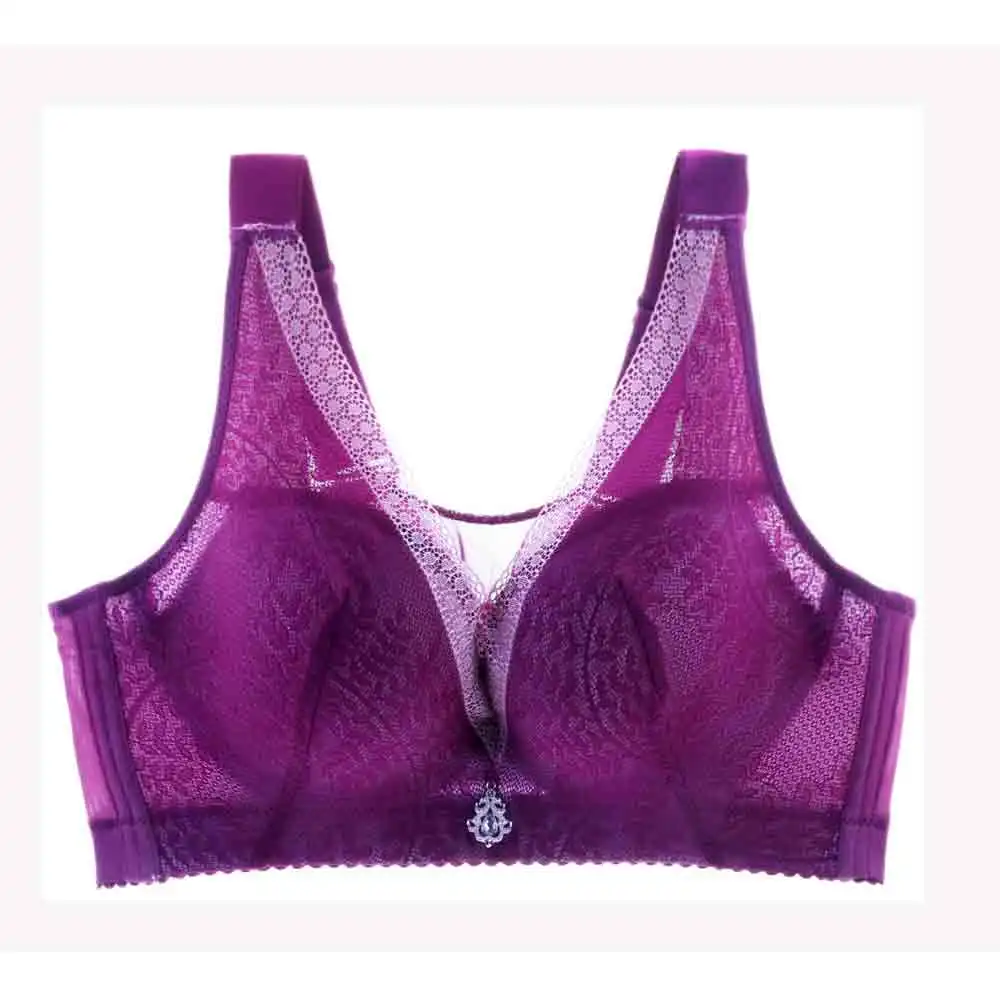 purple Meizimei Топ bh 50 52 cdпуш-ап нижнее белье беспроводные бюстгальтеры для женщин Сексуальное белье Плюс большой размер бюстгальтер кружевной бюстгальтер для девочек 44 46 - Цвет: purple