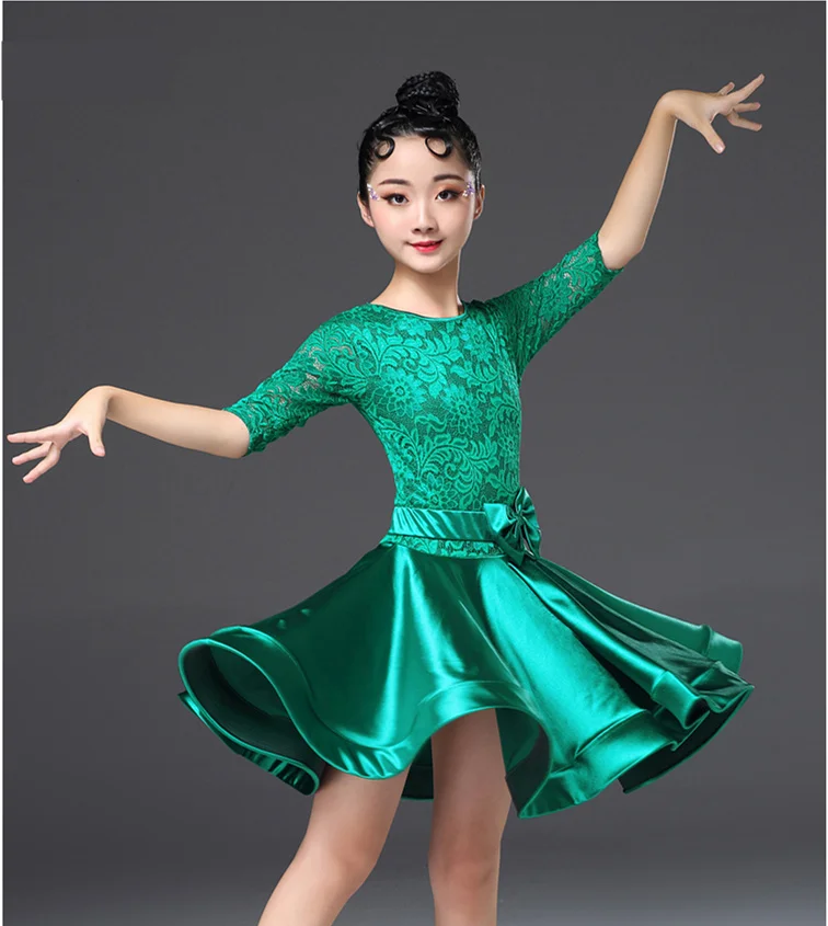 Платье для Бальных и латинских танцев платье с длинными рукавами девочек