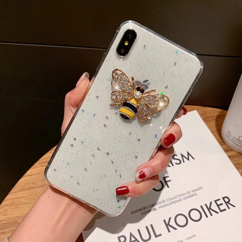 Роскошный мягкий чехол с жемчужными пчелами для iphone 6 S 7 8 plus X XS XR MAX Samsung Galaxy S8 S9 Note 9
