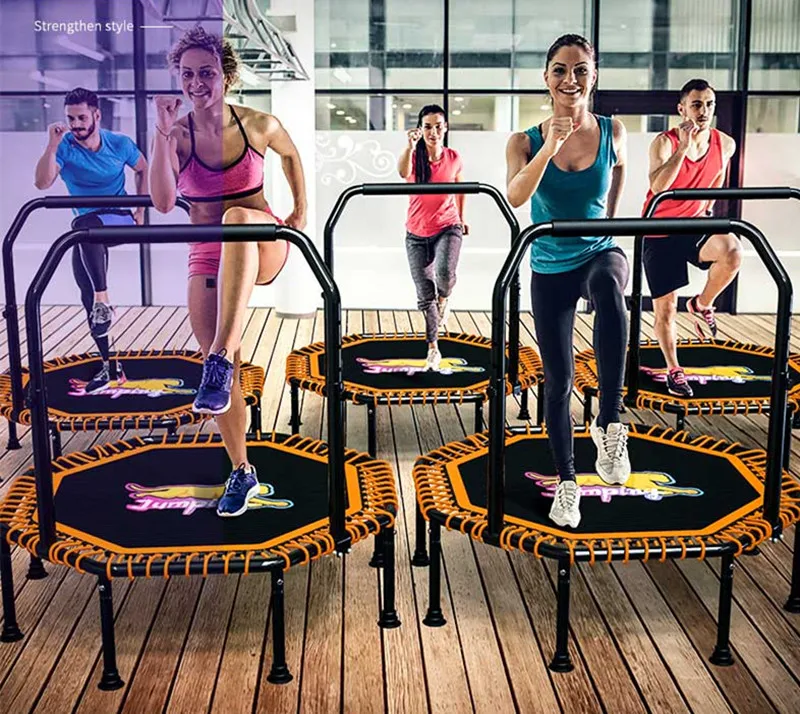 48" Silent Mini Trampoline with Adjustable Handle Bar Fitness Trampoline Bungee with Safety Handle House Trampoline