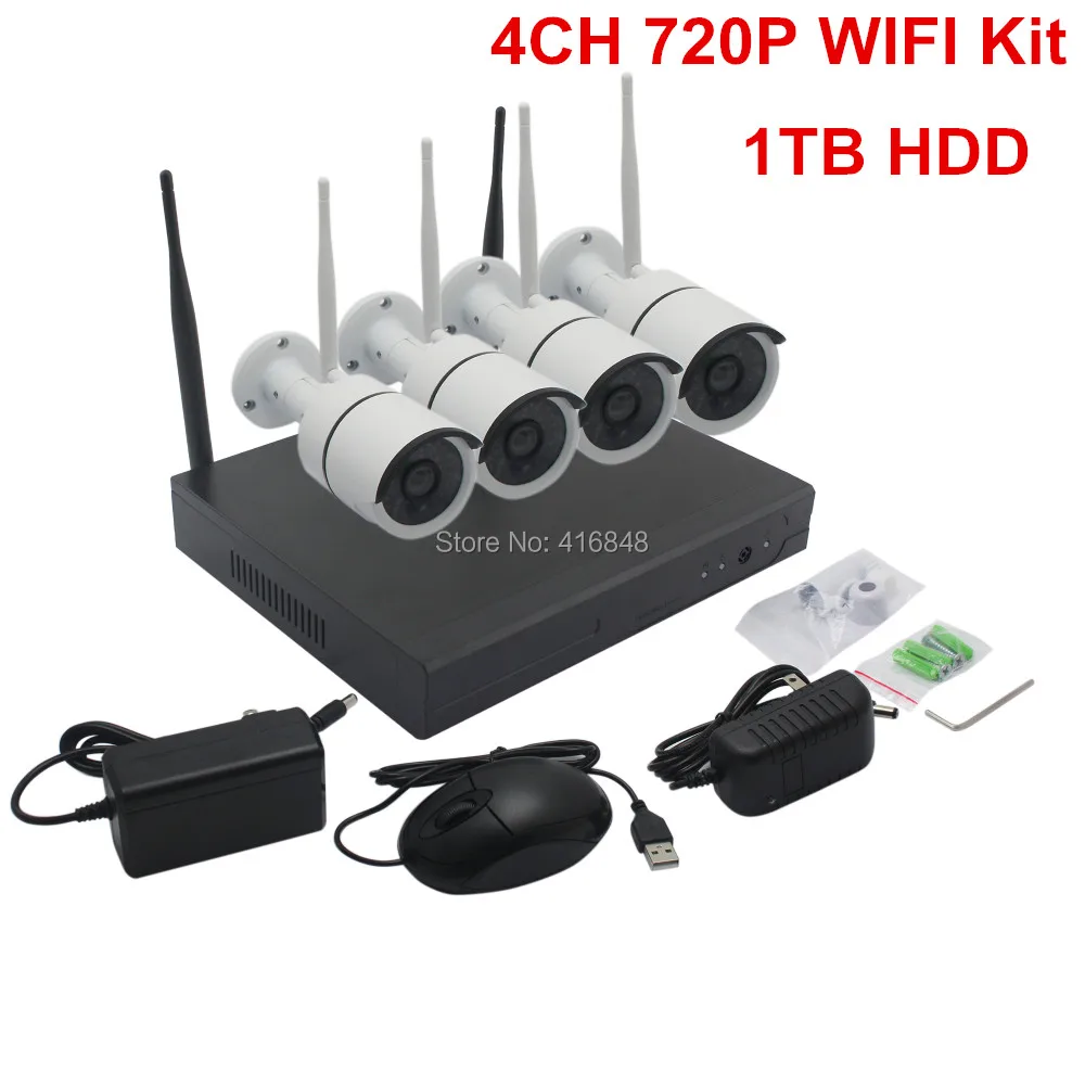 4 шт. 720 P WI FI ночного видения Открытый IP Камера системы видеонаблюдения 1 ТБ HDD 4ch