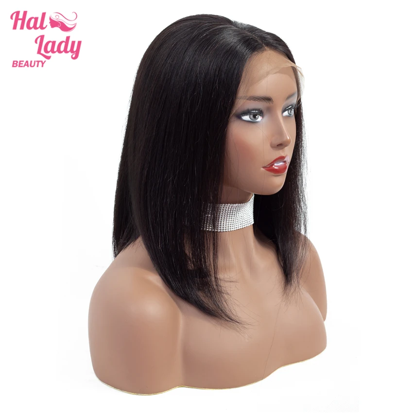 Halo Lady Hair 13*4 короткие человеческие волосы на шнурках парики боб парик для черных женщин бразильский прямой фронтальный парик предварительно выщипанный алиперл