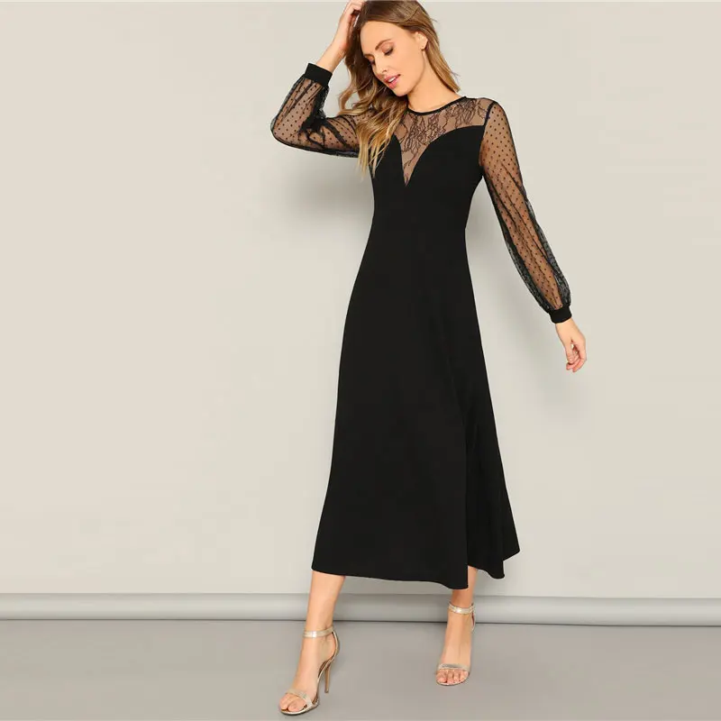 SHEIN Вечернее Макси Платье С Прозрачными Вставками, Нарядное Платье С Кружевной Отделкой