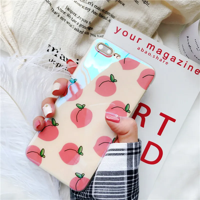 Blu-ray Peach phone case for iPhone 6s 7 Plus 8 XS MAX XR X glossy cover 6 6P 7P 8P |