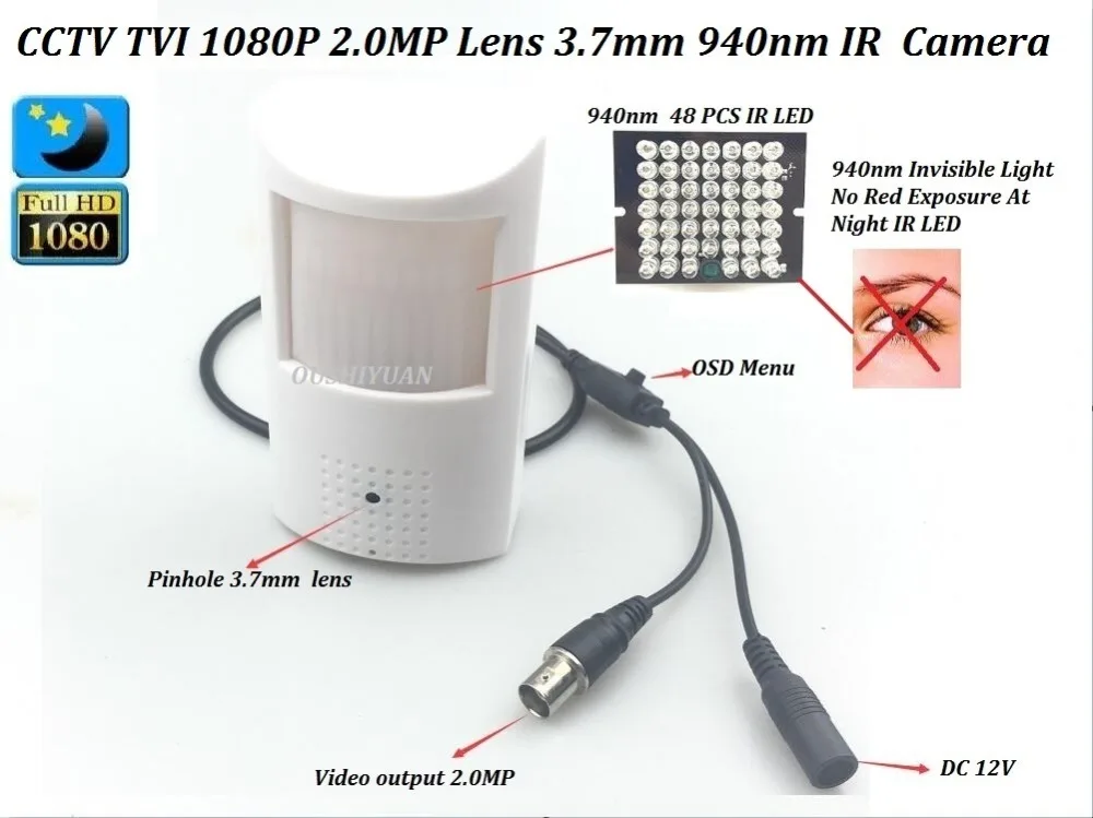 CCTV HD TVI 2.0MP 1080P объектив 3 7 мм IR Cut OSD меню PIR Detecto Eye Невидимый 940nm 48 шт. LED камера|tvi