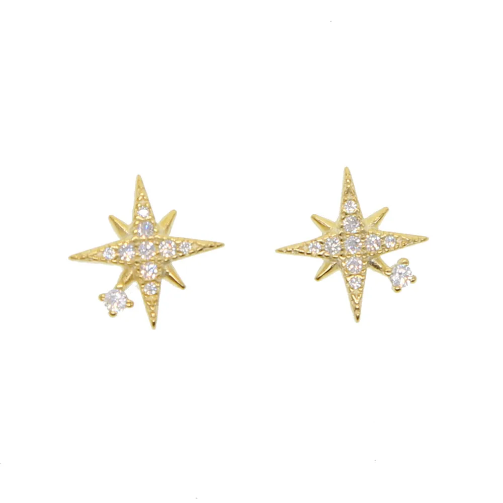 100% 925 sterling silver delicate jewelry starburst stud pave clear CZ cubic zirconia dainty Christmas gift star lovely earring | Украшения