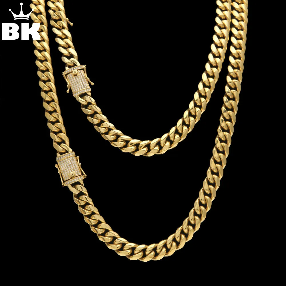 

12mm/14mm Stainless Steel CZ Miami Cuban Chain Luxury Hip Hop Men Curb Link Necklace Micro Pave Cubic Zircon Clasp 24inch 30inch