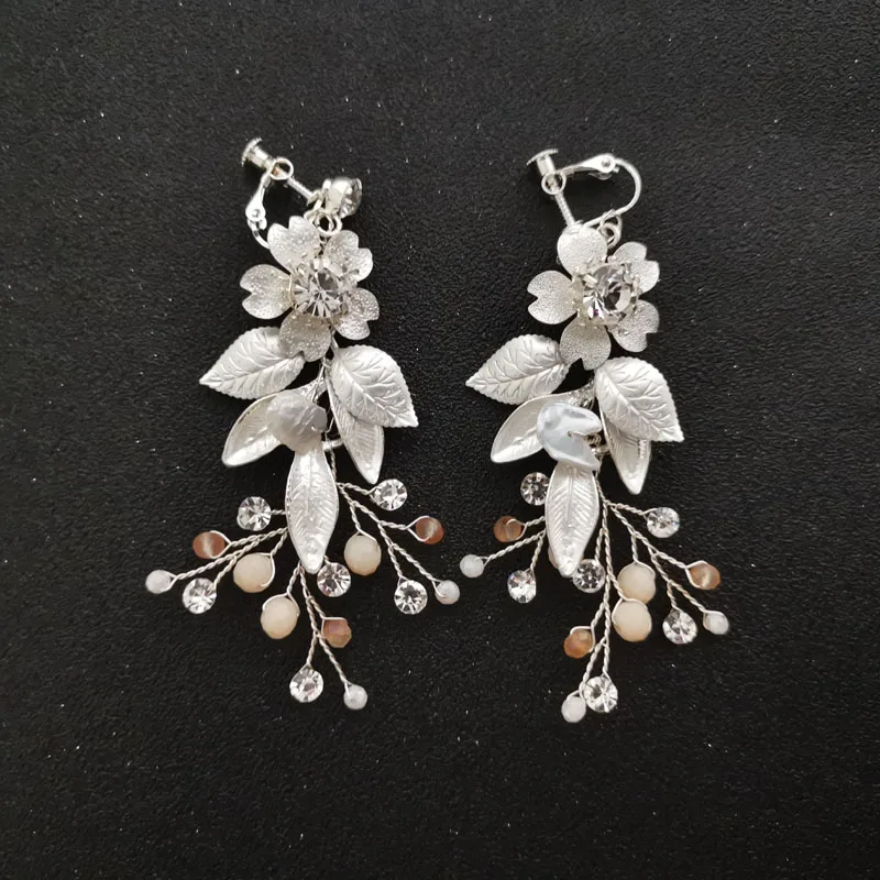SLBRIDAL, Стразы ручной работы, кристаллы, жемчужные клипсы на/ушной штифт, свадебные висячие серьги, свадебная люстра, серьги, Женские Ювелирные изделия