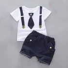 Детская одежда, летний комплект для детей, короткая футболка джентльмена + короткие брюки, наряды для малышей, Повседневные детские наряды
