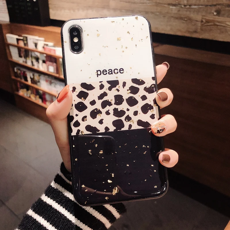 Блестящий Золотой леопардовый чехол для iphone X XR XS MAX Мягкий Силиконовый ТПУ 6 6S 7 8