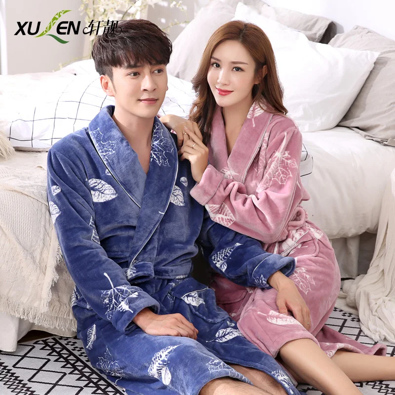 Для мужчин и женский халат пара плюс размеры сна lounge фланель домашняя Ночная