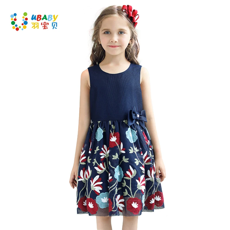 

Flowers Embroidered Lace Kids Bow Dresses For 2-8Yrs Princess Dresses New Summer Sleeveless Elegant Children Clothing