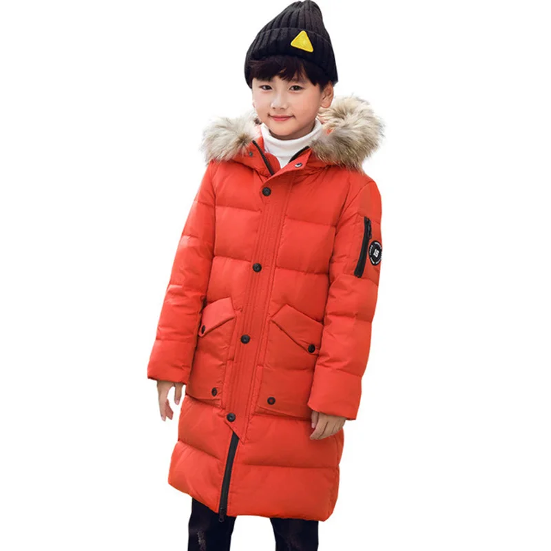

Winter Big Boys Down Jacket Warm Thick White Duck Down Parkas Casual Natural Fur Hooded Boys Jackets Coats BC383
