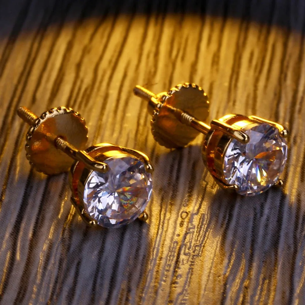 TOPGRILLZ хип хоп Iced Out Bling 6 мм круглый Фионит серьги золото/серебро микро-паве лаборатория D серьги с закручивающаяся задняя часть