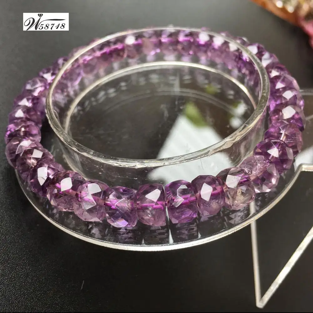 Buy Free Shipping Fashion Jewelry 4.5x7.5~5x8mm Natural Faceted Purple Crystal Women Beads Stretch Bracelet 7.5" G8702 on