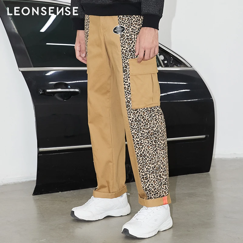 LEONSENSE бренд сшивание Леопард 2018 Мужская мода мешковатые тактические брюки хип