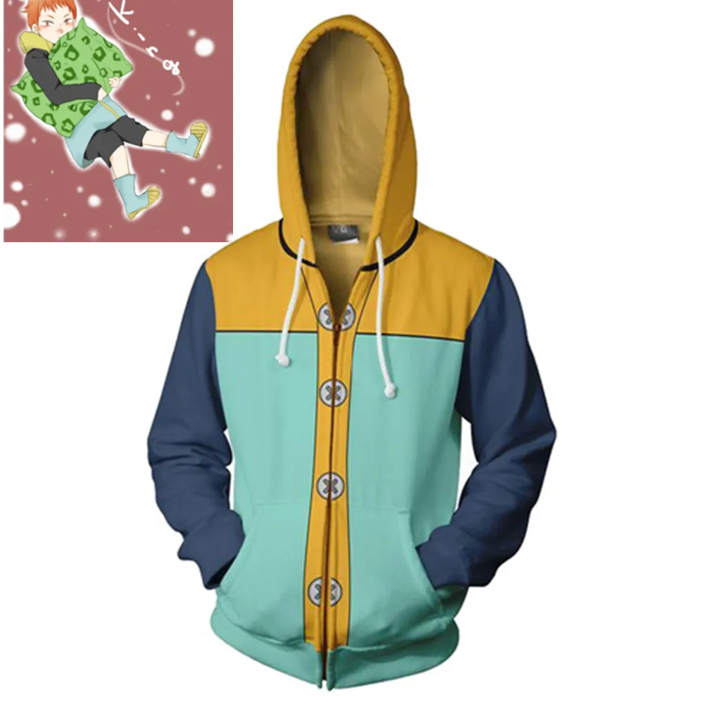 Cosplay The Seven Deadly Sins Grizzly's Sin of Sloth King Costume 3D Cartoon Print Zipper Hooded Sweatshirt Men women Jackets |