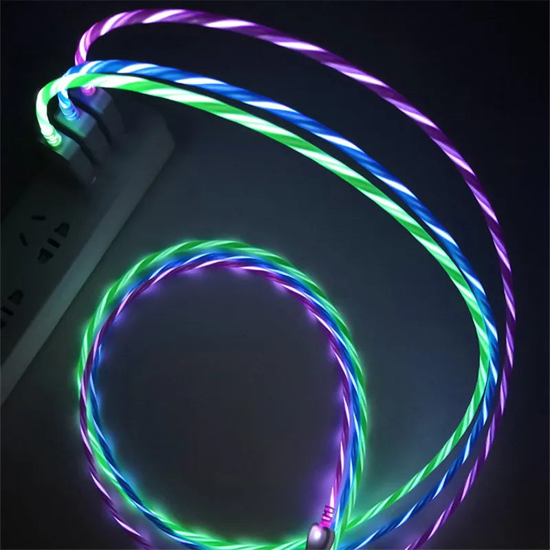 Светодиодный светильник USB свечение течёт данных USB зарядное устройство 8 Pin type C Micro usb кабель для зарядки для iPhone X XiaoMi huawei samsung S9 S8 кабель