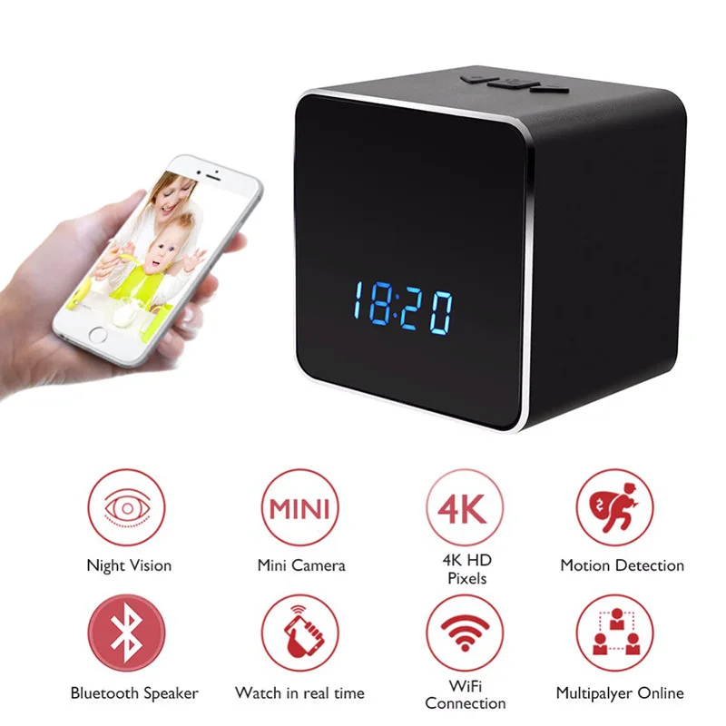 H.264 настольные часы 1080 P HD Портативный Беспроводной Wi Fi IP Камера Bluetooth Динамик