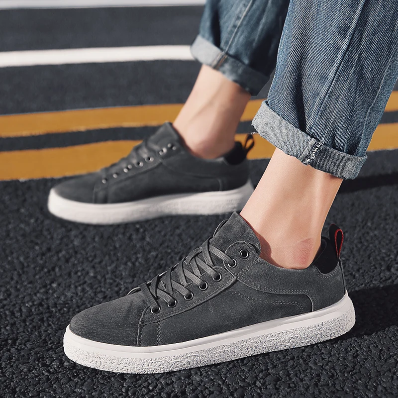 New Arrival Men Cow Suede Casual Shoes Round Toe Lace Up Fashion Style Youth Trend 3color Spring Autumn Leather | Обувь