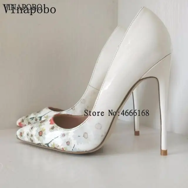 8cm heel Vinapobo/женские пикантные туфли-лодочки на высоком каблуке; женские офисные свадебные туфли с цветочным принтом без застежки с острым носком; модные женские туфли - Цвет: 8cm heel