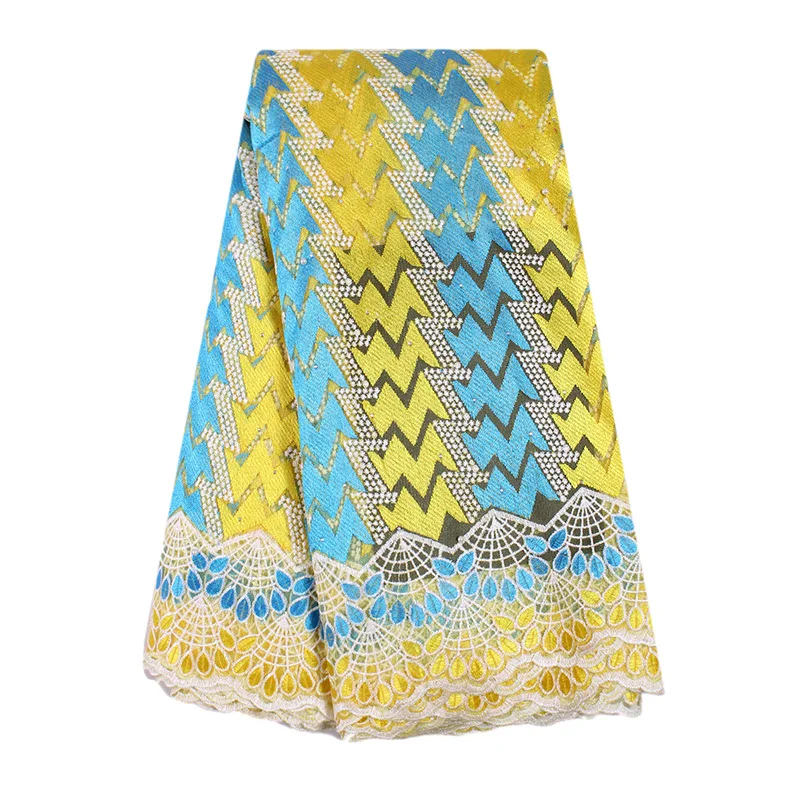 Мода Африканский Шнурок Ткани желтого + t blue FL0237 Нигерии Тюль Французский Кружева