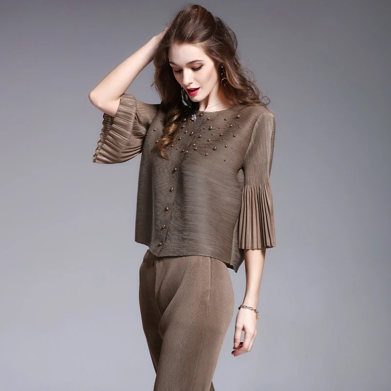 Женская плиссированная куртка Changpleat свободная тонкая однотонная короткая с