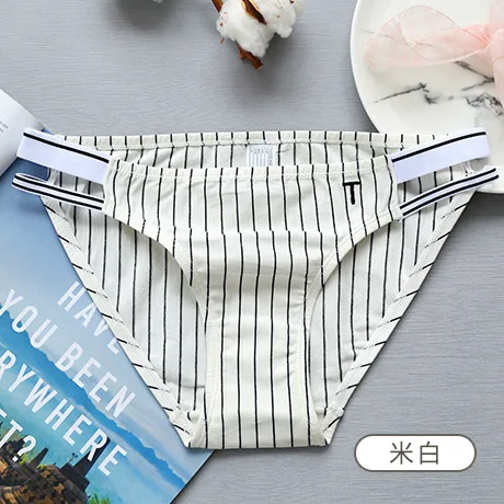ricewhite HUI GUAN, полосатые сексуальные трусы, женское хлопковое японское нижнее белье, женские дышащие трусики, сексуальные стринги, стринги, женское нижнее белье, танго - Цвет: ricewhite