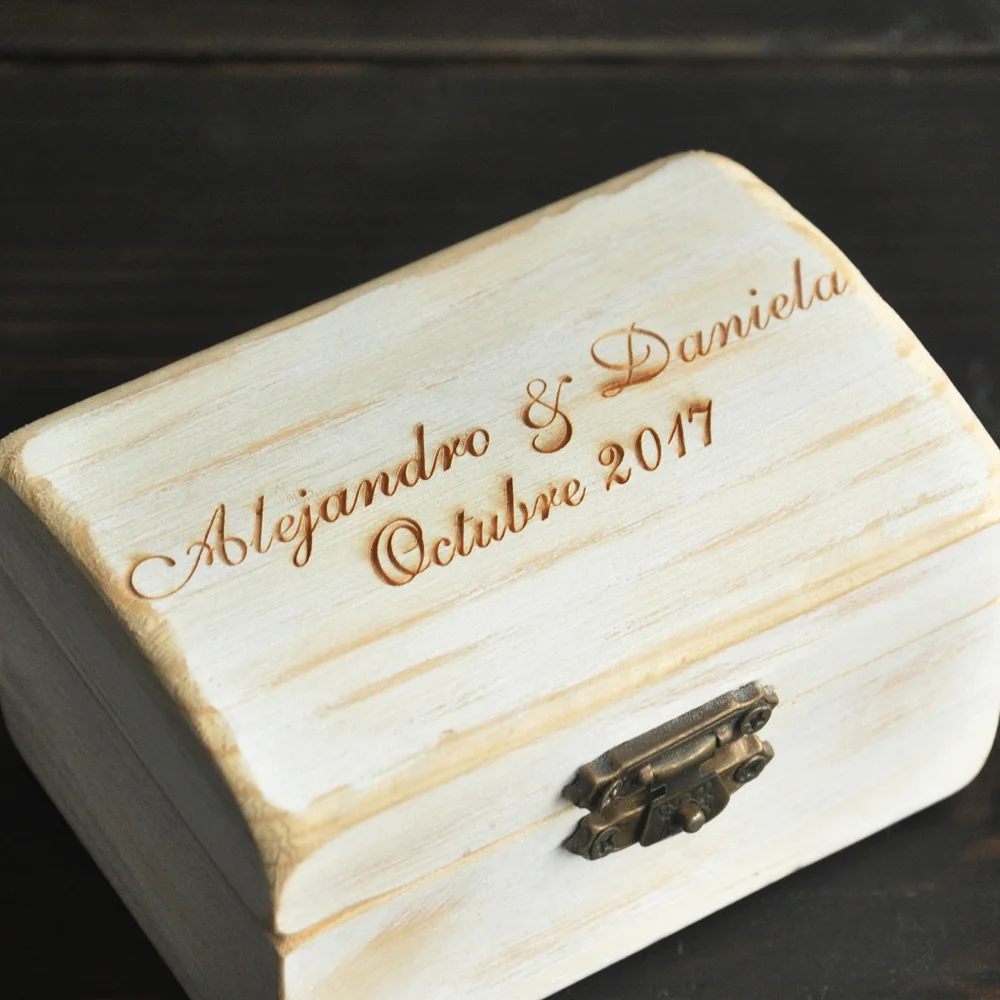 Деревенская Персонализированные Свадебные кольца коробка деревянная шкатулка с