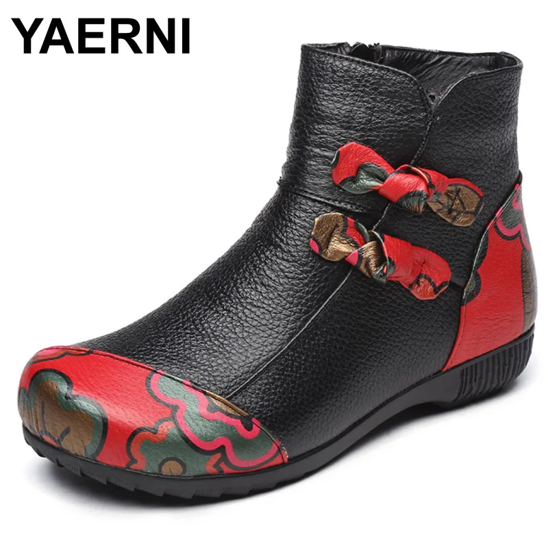 Женские ботинки из натуральной кожи YAERNI зимние теплые на толстой плюшевой