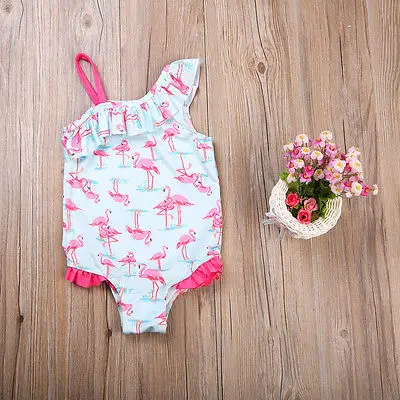 Lovely Toddler Kids Baby Girls Flamingo Ruffles One Piece Swimsuit Swimwear Summer Beach Biquini Bathing Suit Bikini Beachwear | Спорт и