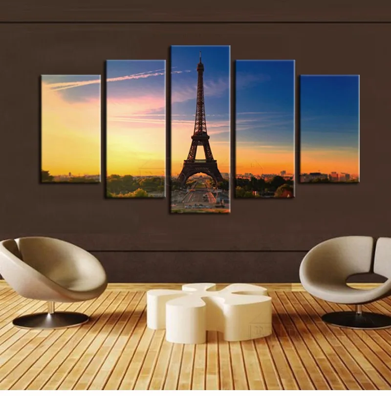 Paris eiffel tower 5 piece canvas art oil painting decor for room decoration with or without framed | Дом и сад