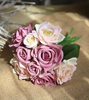white purple 9 голов розы Шелковые цветы для украшения дома Искусственные цветы букет роз для украшения свадебной вечеринки искусственный цветок - Цвет: white purple