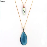 hzew 60cm18k gold color blue brazilian irregular natural stone quartz pendant necklace women bijoux