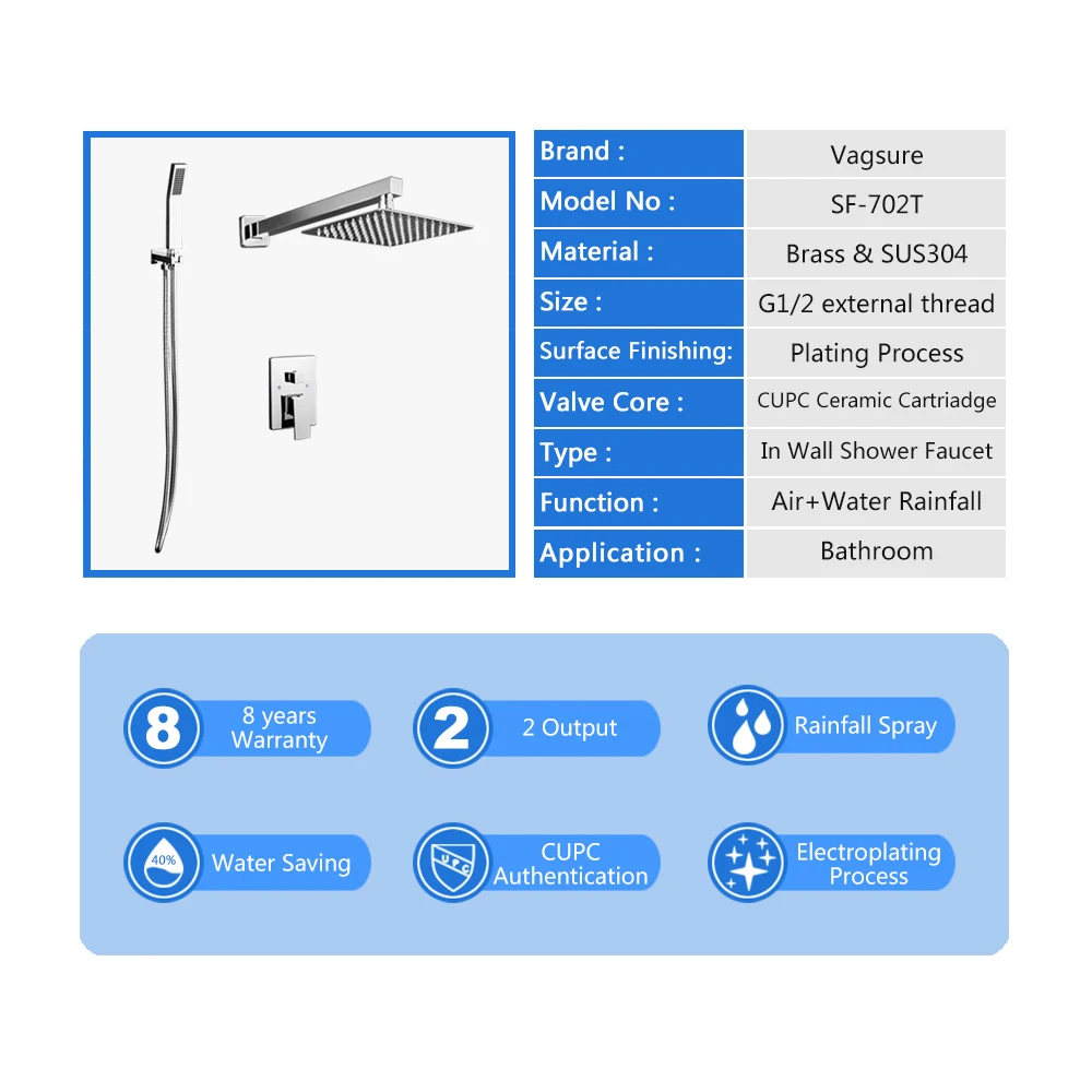 CUPC 2 Way Ванная комната смеситель для душа в стену душевой кран Системы водопад