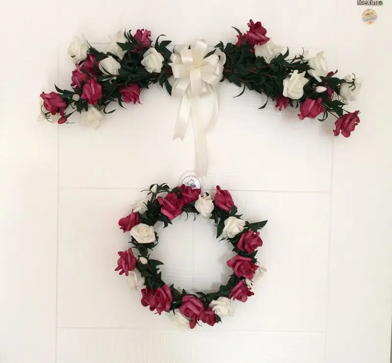 

Handmade Wreath Simulation Flower Door Trim Wedding/Party/Home Decoration Artificial Rose Garland Hanging Door Wreath
